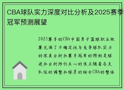 CBA球队实力深度对比分析及2025赛季冠军预测展望
